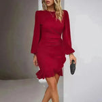 Moda de manga larga para mujeres Color sólido Vestido formal