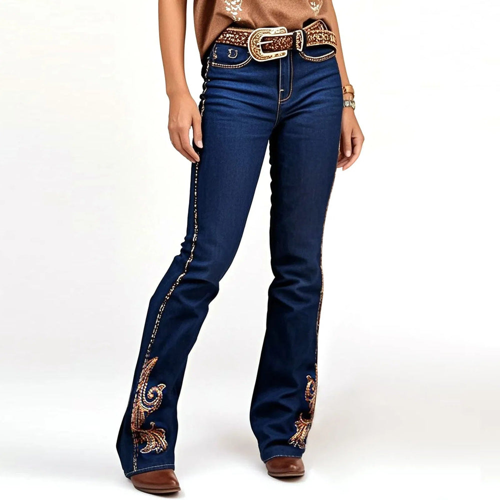 Butt-Lifting Mid-Rise Bootcut Jeans - Intricate Statement Embroidery On Leg & Pockets, Perfect Vaquera Vibe EX-STOCK Canada 
