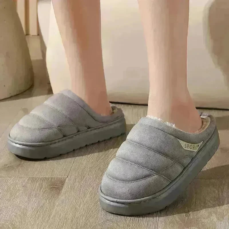 Fashion Solid Plush Slipper Winter Warm Indoor Floor Bedroom Home Slippers For Couple Thick-soled House Shoes Women Men - EX-STOCK CANADA