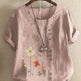 Casual Summer Beach Cotton And Linen Printed Elegant Short Sleeve blouse Top Women - EX-STOCK CANADA