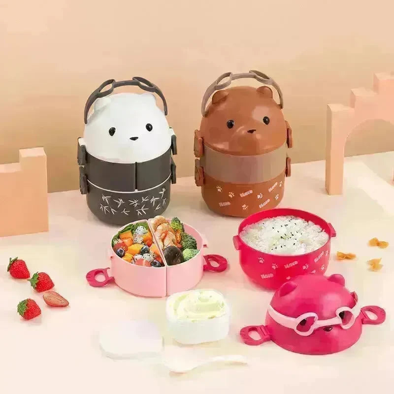 Cartoon Bear Double-layer Portable Lunch Box for Kids - EX-STOCK CANADA