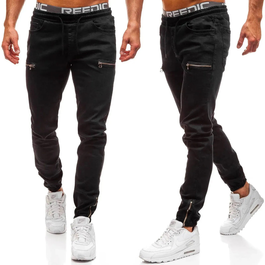 European And American Men's Denim Fabric Casual Frosted Zipper Design Jeans pant Men