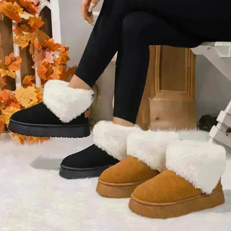 Stivali da neve peluche invernali Mascifica di punta rotonda scarpe di cotone in pelle scamosciata addirizzate per donne casual caldo stivale corto