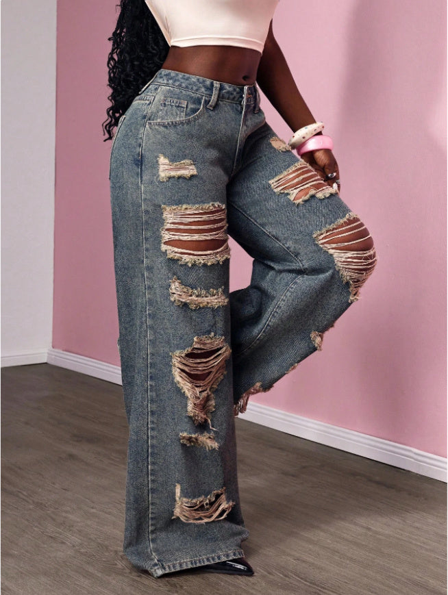 Women's Retro Distressed Kimchi Wide-leg Jeans EX-STOCK Canada 
