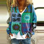 New Christmas Abstract Flowers Printing Sweater Fashion Casual Short Cardigan Coat Womens Clothing - EX-STOCK CANADA