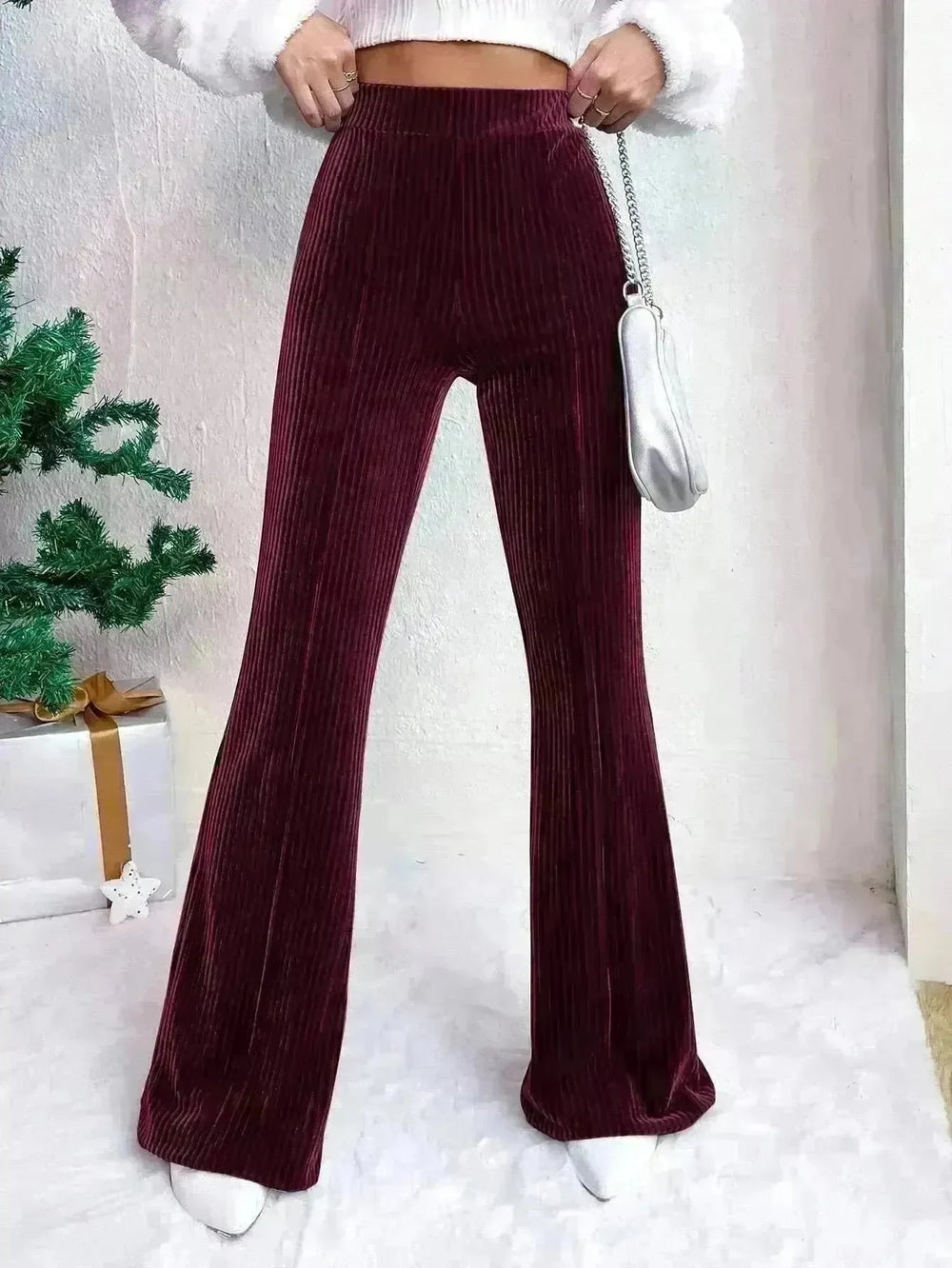 High Waist Lamp Wick Corduroy Bell-bottom Pants Wide Leg Women - EX-STOCK CANADA