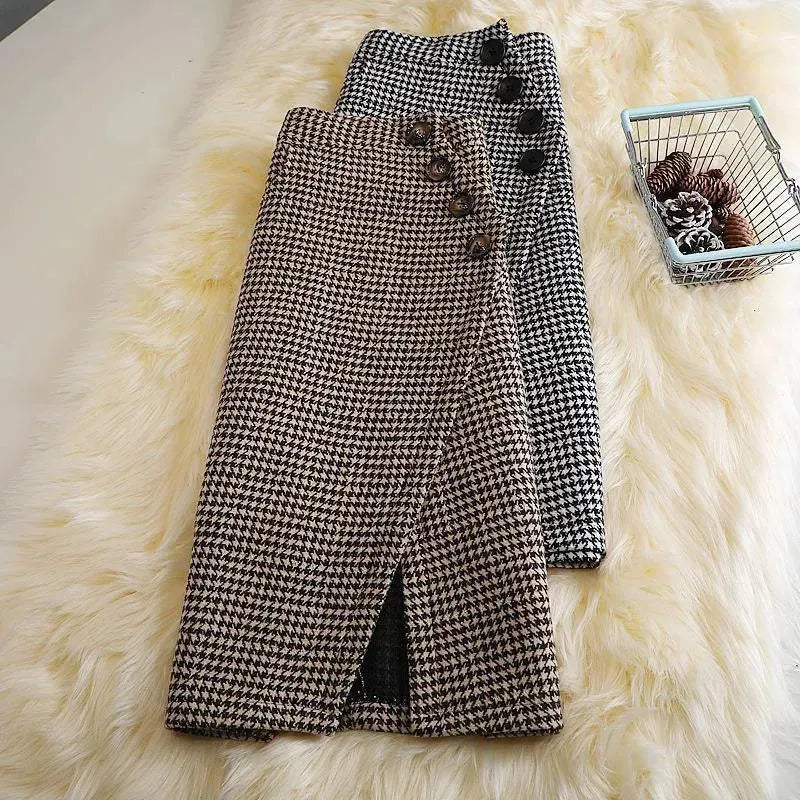Elegant Women's  professional formal business office work Slit Houndstooth pencil Midi Skirt - EX-STOCK CANADA