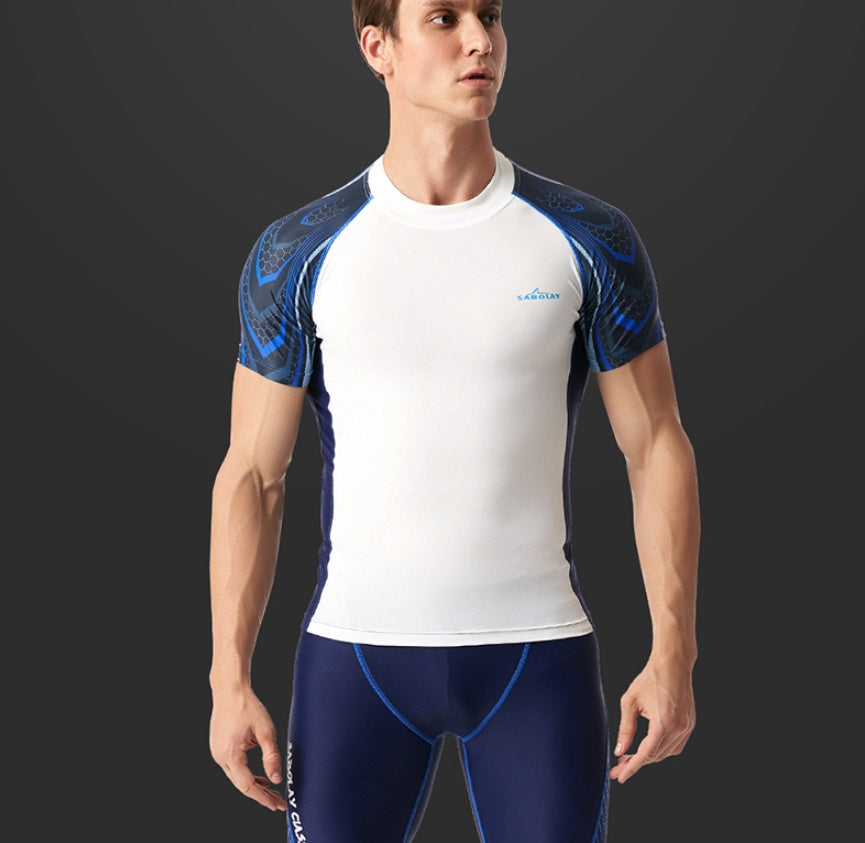Lycra Men's Rashguard Swimming Suit Short Sleeve New Split Rash Guard Diving Suit Tight Qucik Dry Surfing Swimwear 