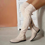 Botas de moda sobre la rodilla para mujeres costuras de gamuza botas largas bajas con zapatos de fiesta de diseño de cremallera lateral Invierno