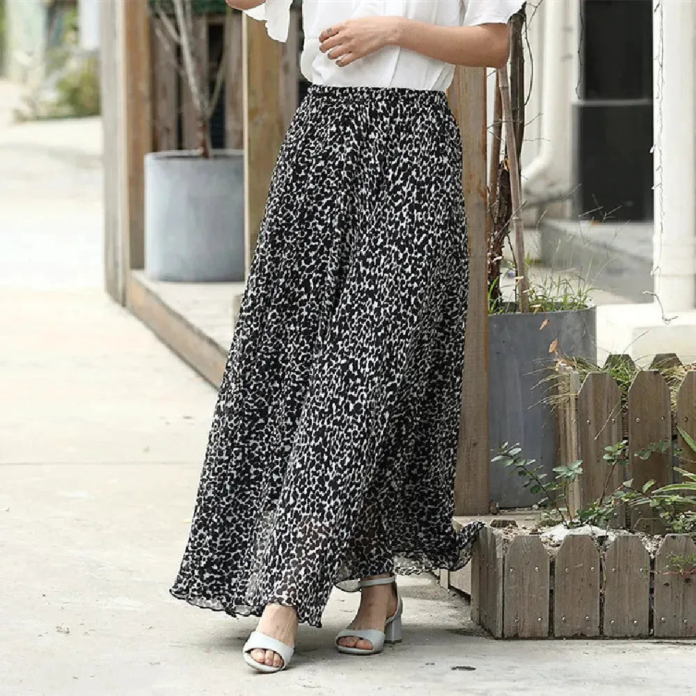 Leopard print High Waist Chiffon Maxi Skirt for women - EX-STOCK CANADA