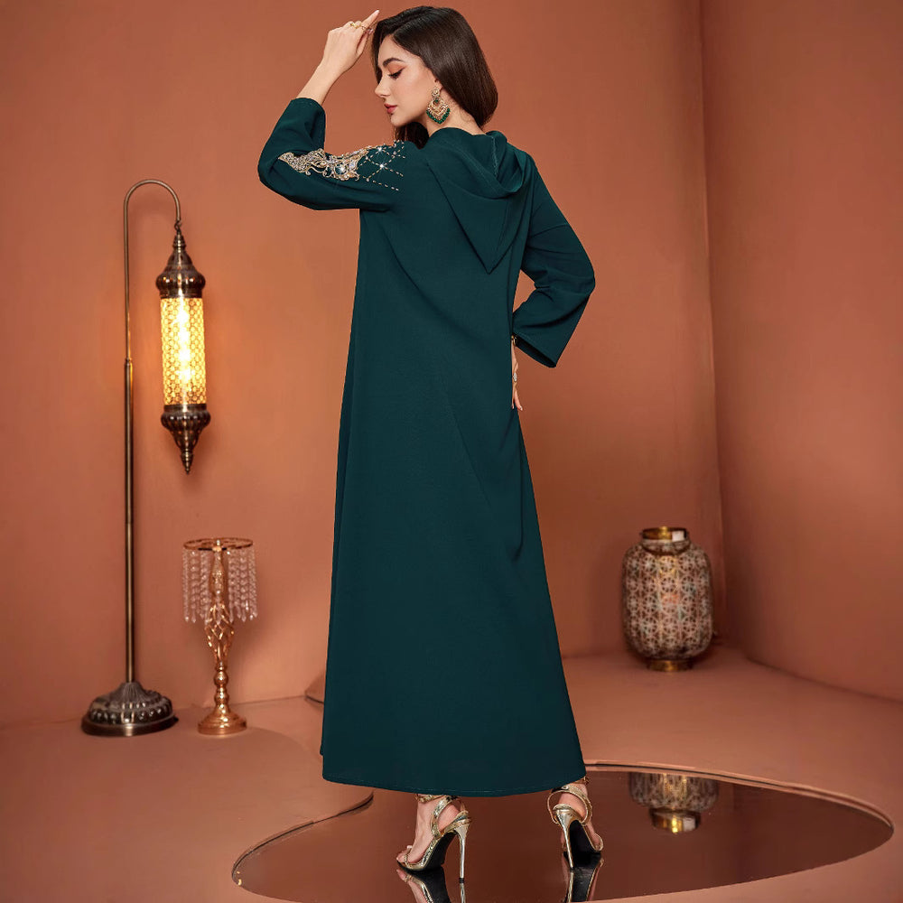ZF4061 Dark Green Hooded Muslim Robe EX-STOCK Canada 