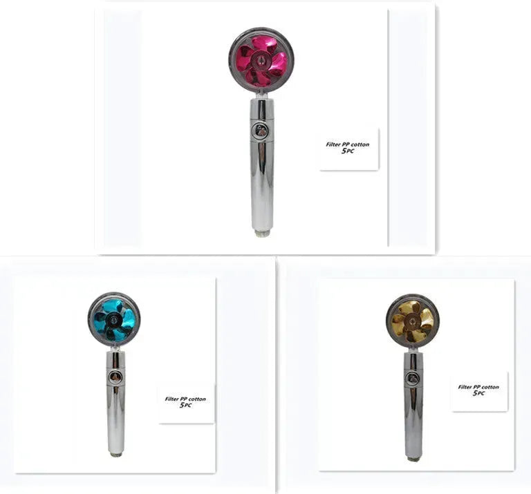 Propeller Driven Shower Head With Stop Button And Cotton Filter Turbocharged High Pressure Handheld Shower Nozzle - EX-STOCK CANADA