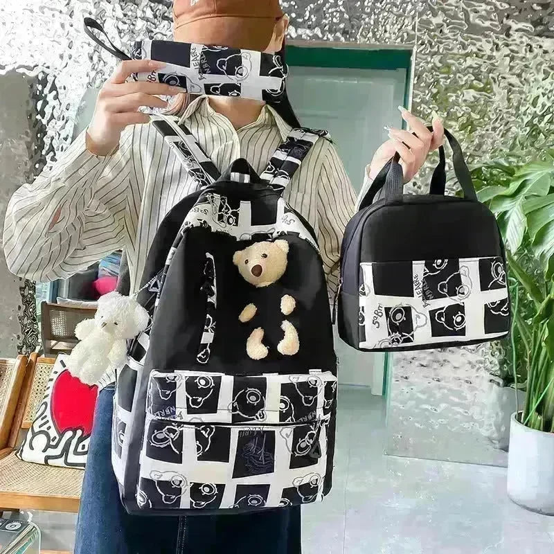 Elementary And Middle School Student Schoolbags Women's Cute Bear Lunch Box Bag Three-piece Set Lunch Bag Backpack - EX-STOCK CANADA