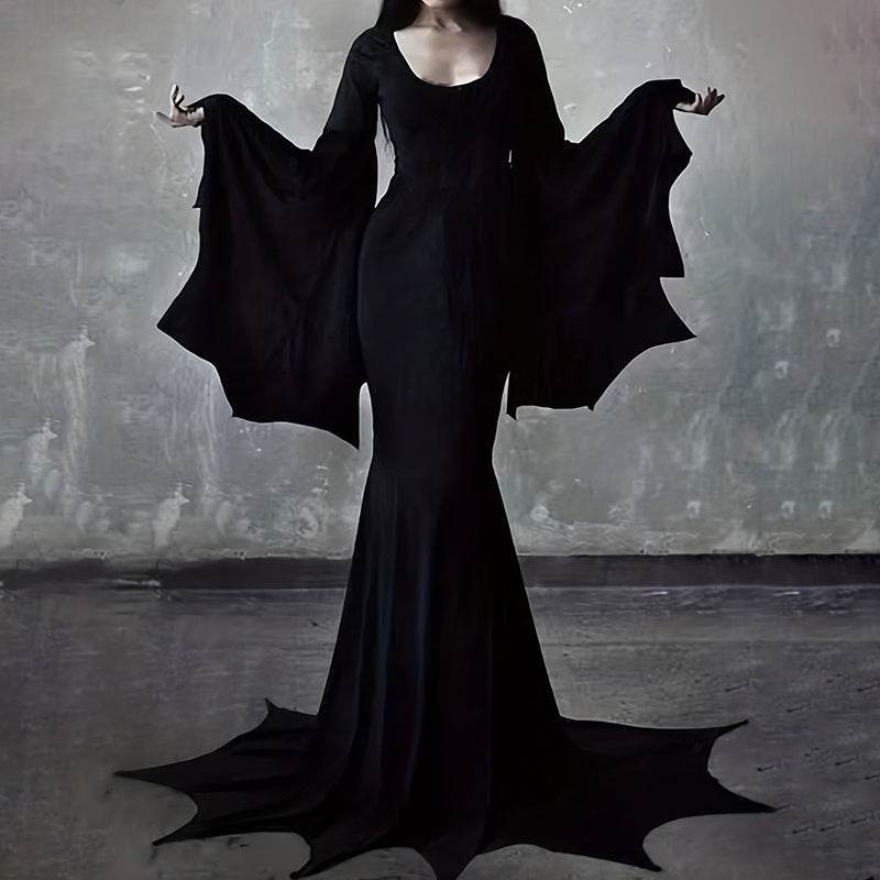 Black Costume Womens Gothic Witch Bat Sleeve Dress Halloween Cosplay Costumes Vintage Carnival Party Outfit EX-STOCK