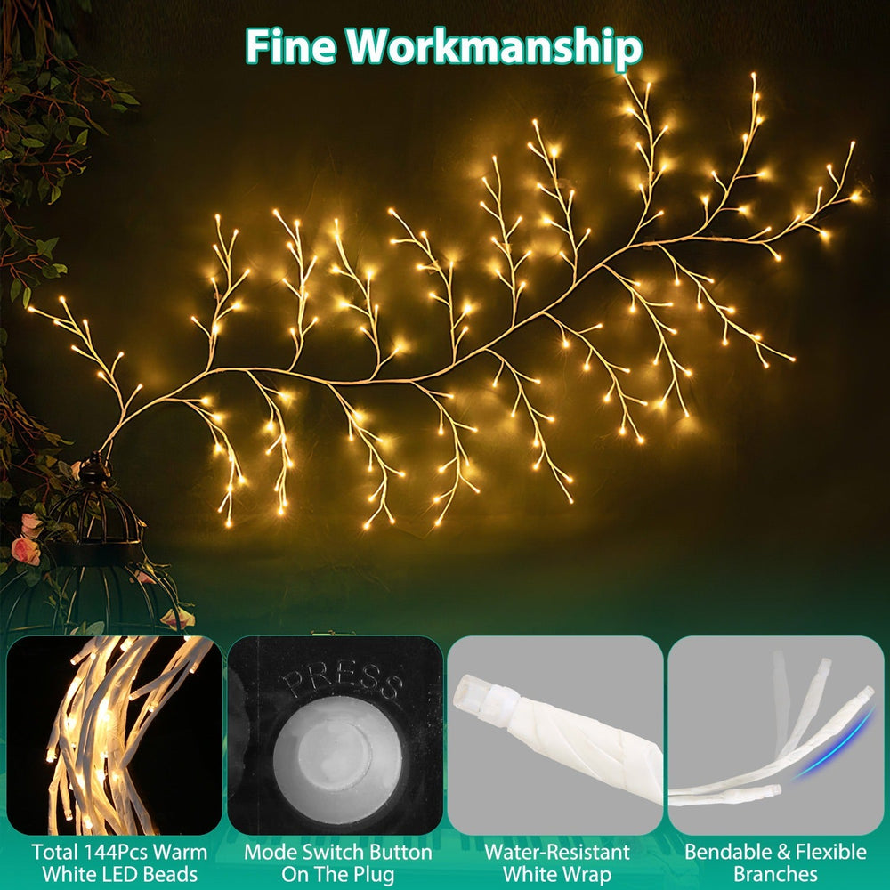 1Pc 7.87FT Lighted Birch Garland Lighted Twig Vine Lights 144LED Birch Garland With Lights String Light With Timer 8 Modes IP45 Waterproof For Christmas Fireplace Home Decoration EX-STOCK