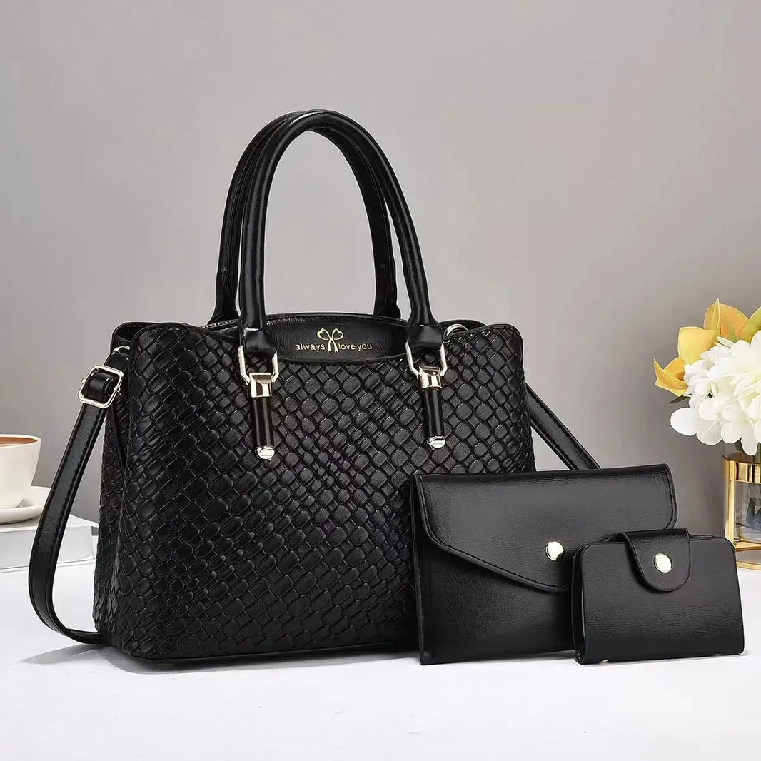 Texture tissée en trois pièces de grande capacité une combinaison épaule sacs femmes