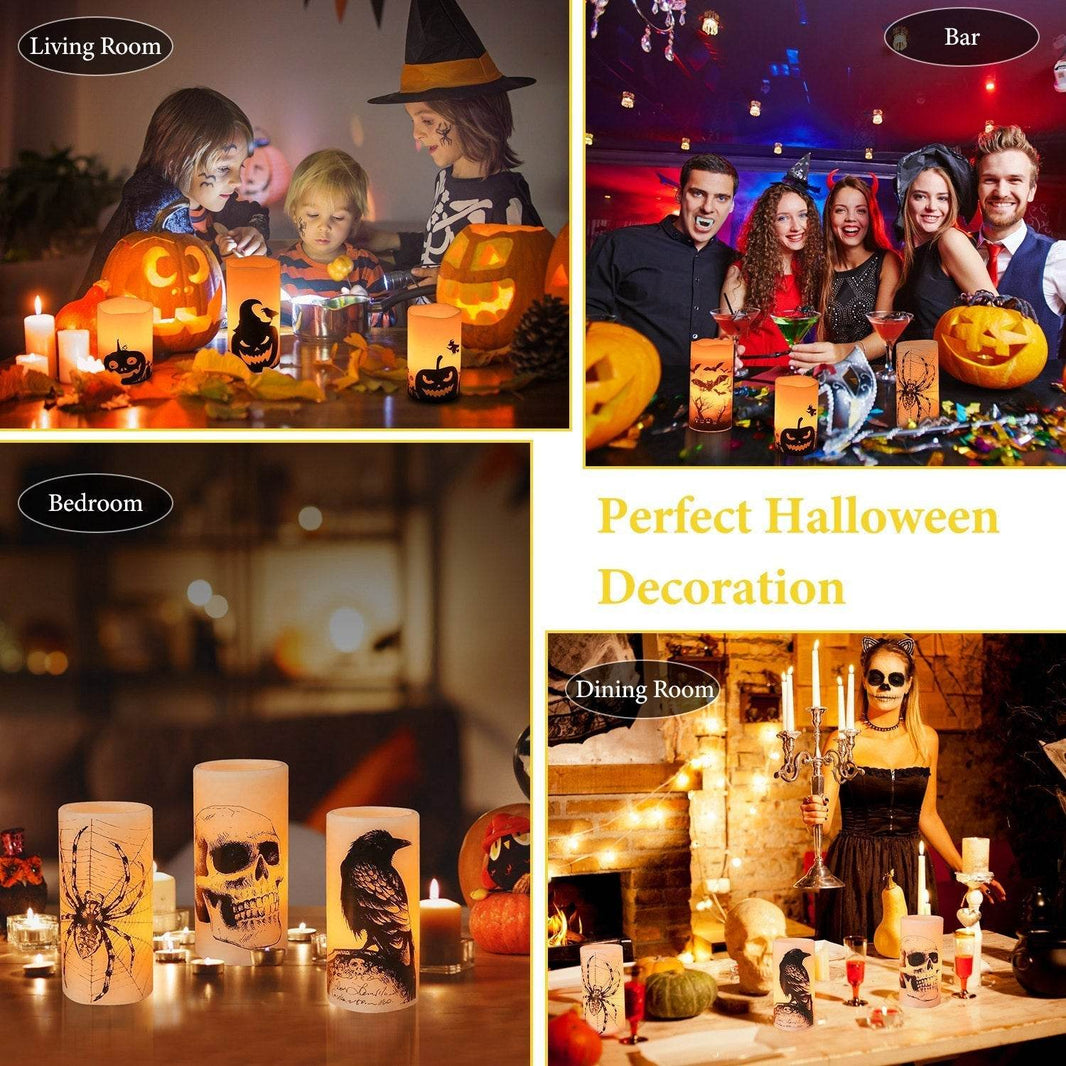 3 Pack Halloween Flameless Candle Lamp With Timer Setting Battery Operated Warm Orange Light Candles For Halloween Party Decoration EX-STOCK