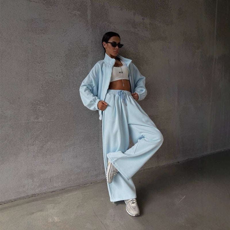Women's Zip-Up Cardigan & Wide-Leg Sweatpants Set – Casual Athleisure Two-Piece | S–XL