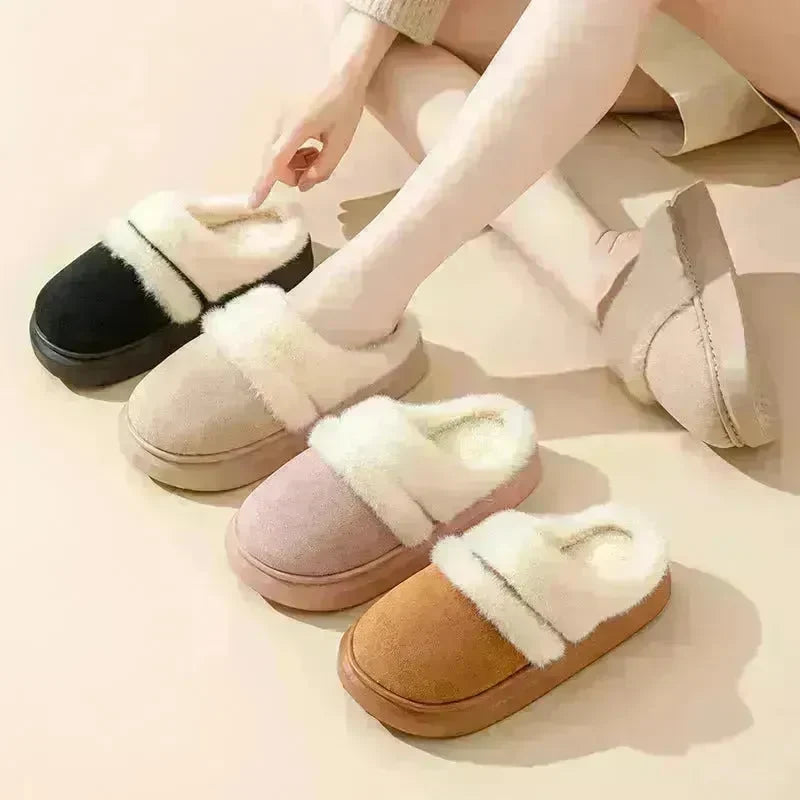 Fashion Warm Cotton Slippers For Women Leisure Thick Bottom Non-slip Plus-velvet House Shoes Winter Bedroom Floor Suede Slipper - EX-STOCK CANADA