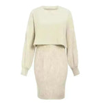 Women 2pcs Winter Outfit Cashmere dress Cropped Pullover top - EX-STOCK CANADA