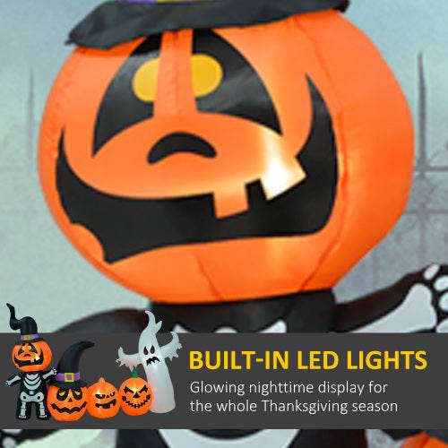 HOMCOM 7.5ft Halloween Inflatables Pumpkin Ghost Family, Blow Up Halloween Decorations Outdoor LED Yard Display, Waterproof - EX-STOCK Canada