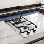 Gas Cooktop 12 Inch, Max 12250BTU 2 Burners Built-in Stainless Steel Gas Stove Top, LPG NG Convertible Dual Fuel Natural Gas Hob With Thermocouple Protection EX-STOCK