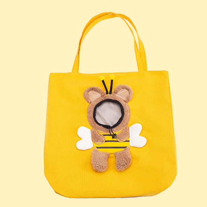 Cartoon Character Canvas Pet Carrier Tote Bag – Cute 3D Plush Design for Cats & Small Dogs | Rabbit, Bee & Dinosaur | 2 Sizes
