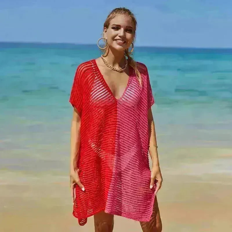 Beach Hollow Out Tops Cover-Up Knit Bikini Over-Blouse - EX-STOCK CANADA