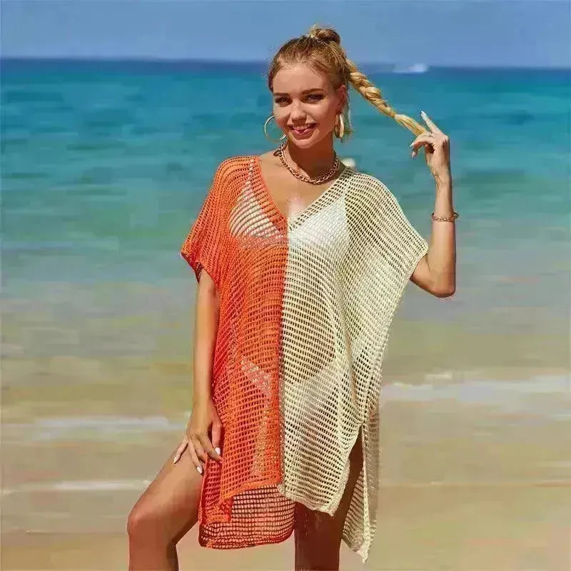 Beach Hollow Out Tops Cover-Up Knit Bikini Over-Blouse - EX-STOCK CANADA
