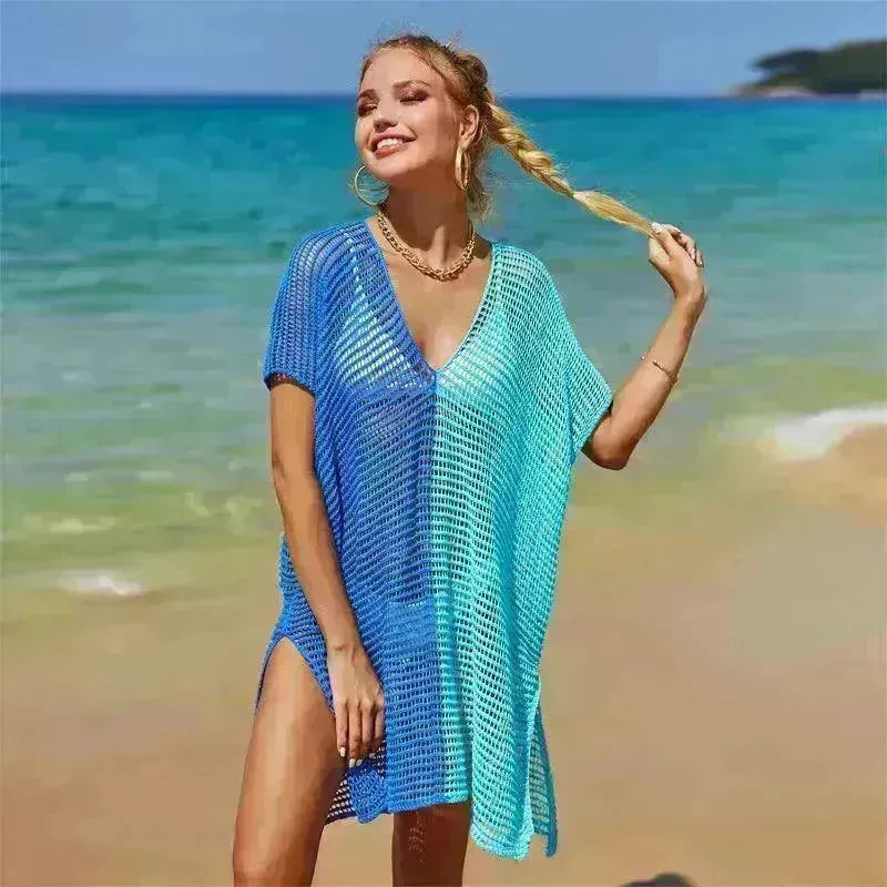 Beach Hollow Out Tops Cover-Up Knit Bikini Over-Blouse - EX-STOCK CANADA