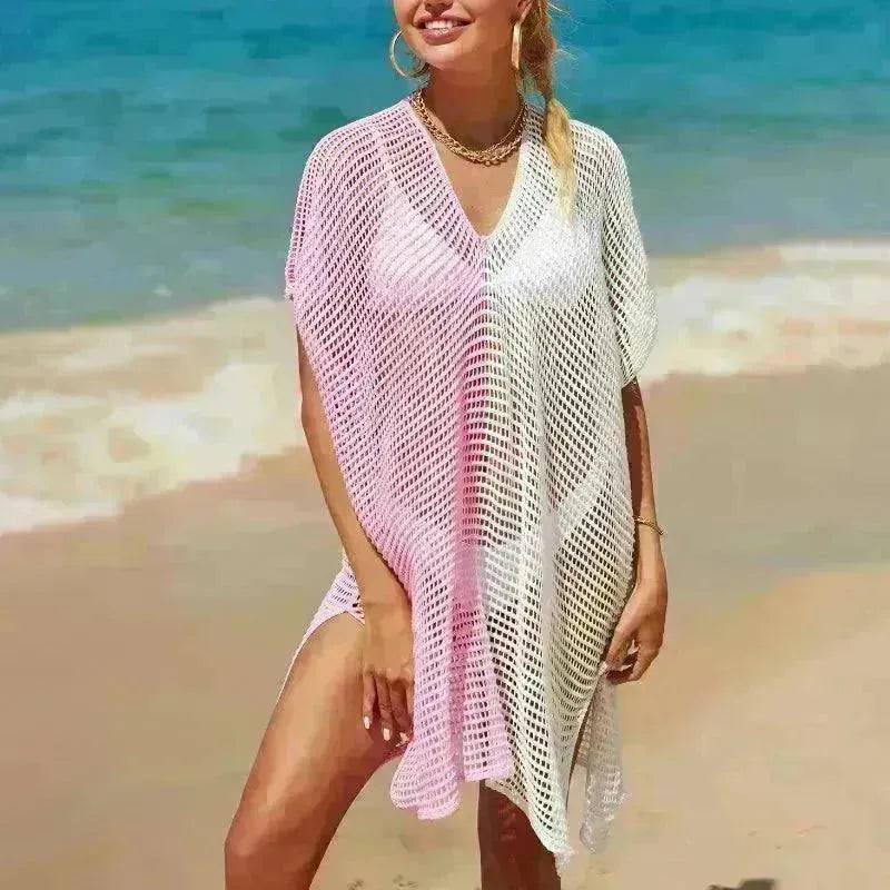 Beach Hollow Out Tops Cover-Up Knit Bikini Over-Blouse - EX-STOCK CANADA