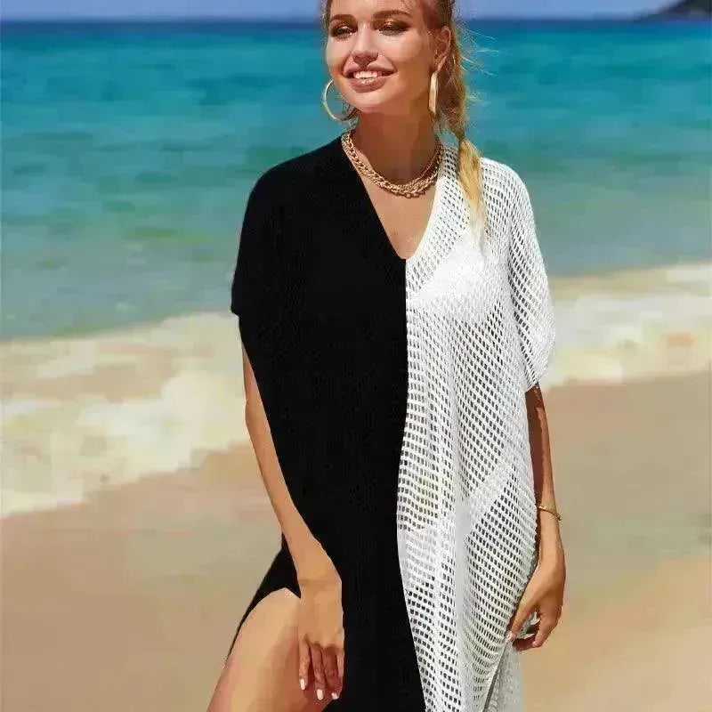 Beach Hollow Out Tops Cover-Up Knit Bikini Over-Blouse - EX-STOCK CANADA