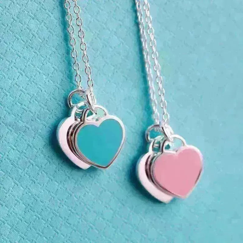 Beautiful copper-plated silver double heart necklace - EX-STOCK CANADA