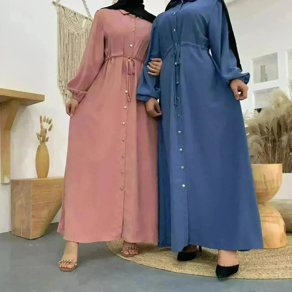 Beautiful Solid Color Full Button down Abaya Dress for Arabian Dubai Turkey Middle East Women - EX-STOCK CANADA