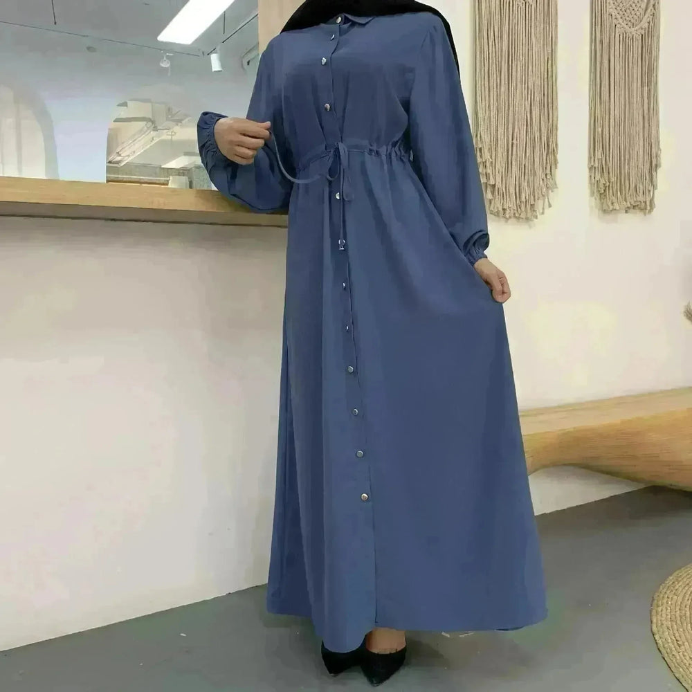 Beautiful Solid Color Full Button down Abaya Dress for Arabian Dubai Turkey Middle East Women - EX-STOCK CANADA
