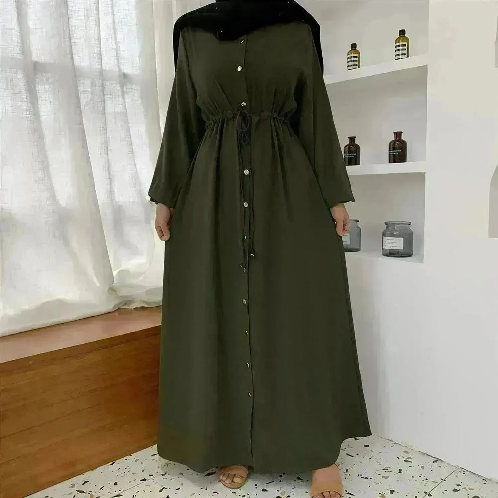 Beautiful Solid Color Full Button down Abaya Dress for Arabian Dubai Turkey Middle East Women - EX-STOCK CANADA