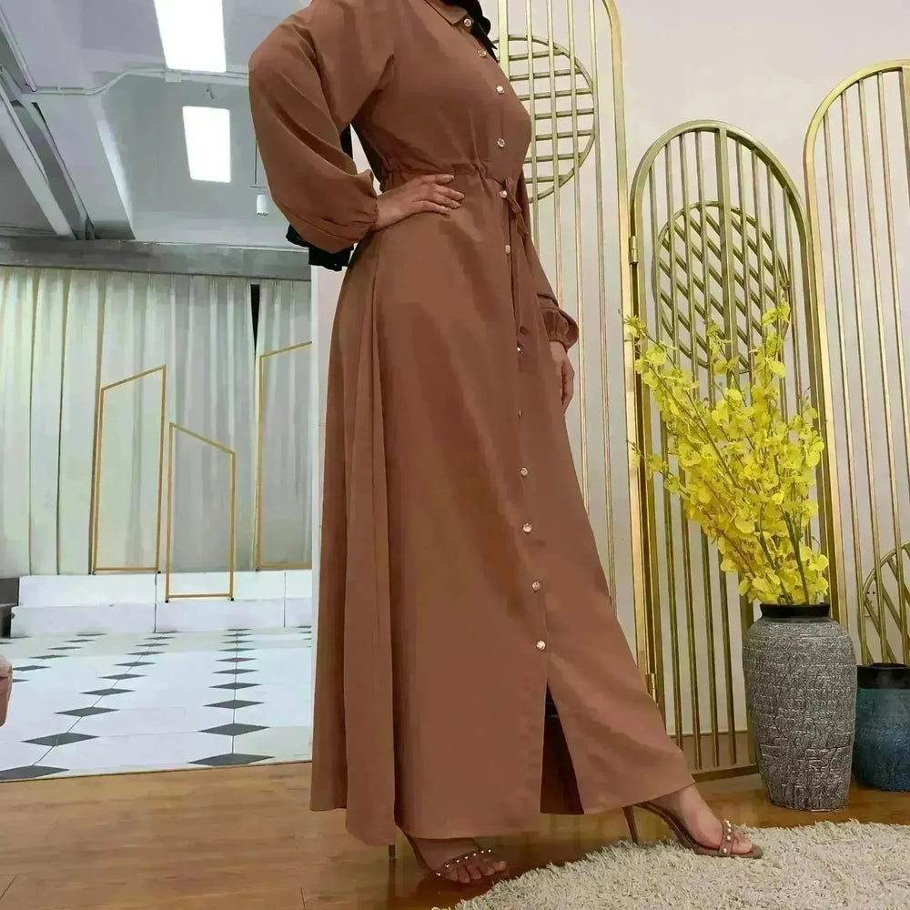 Beautiful Solid Color Full Button down Abaya Dress for Arabian Dubai Turkey Middle East Women - EX-STOCK CANADA