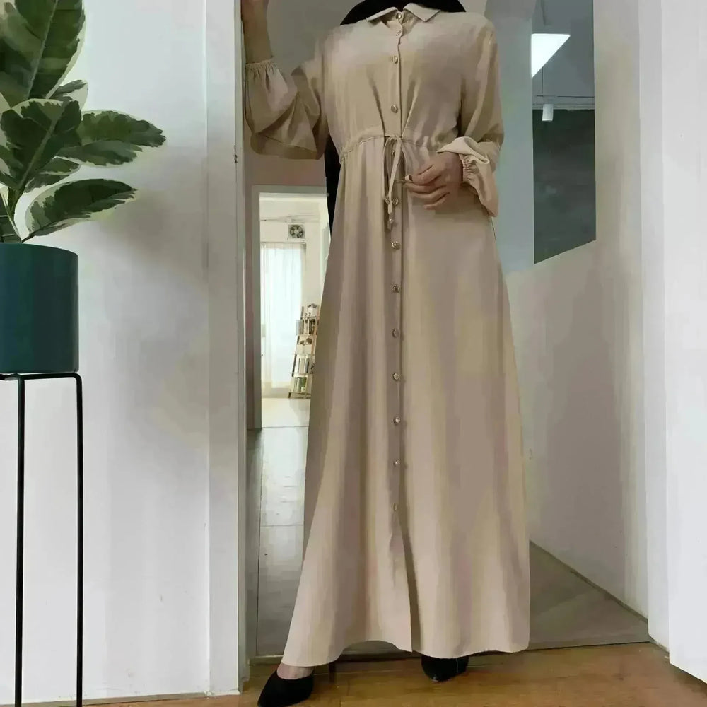 Beautiful Solid Color Full Button down Abaya Dress for Arabian Dubai Turkey Middle East Women - EX-STOCK CANADA