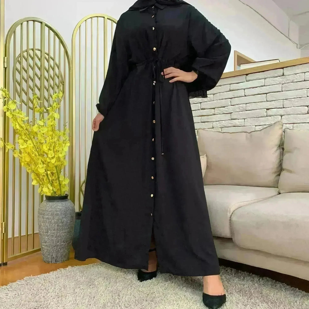 Beautiful Solid Color Full Button down Abaya Dress for Arabian Dubai Turkey Middle East Women - EX-STOCK CANADA