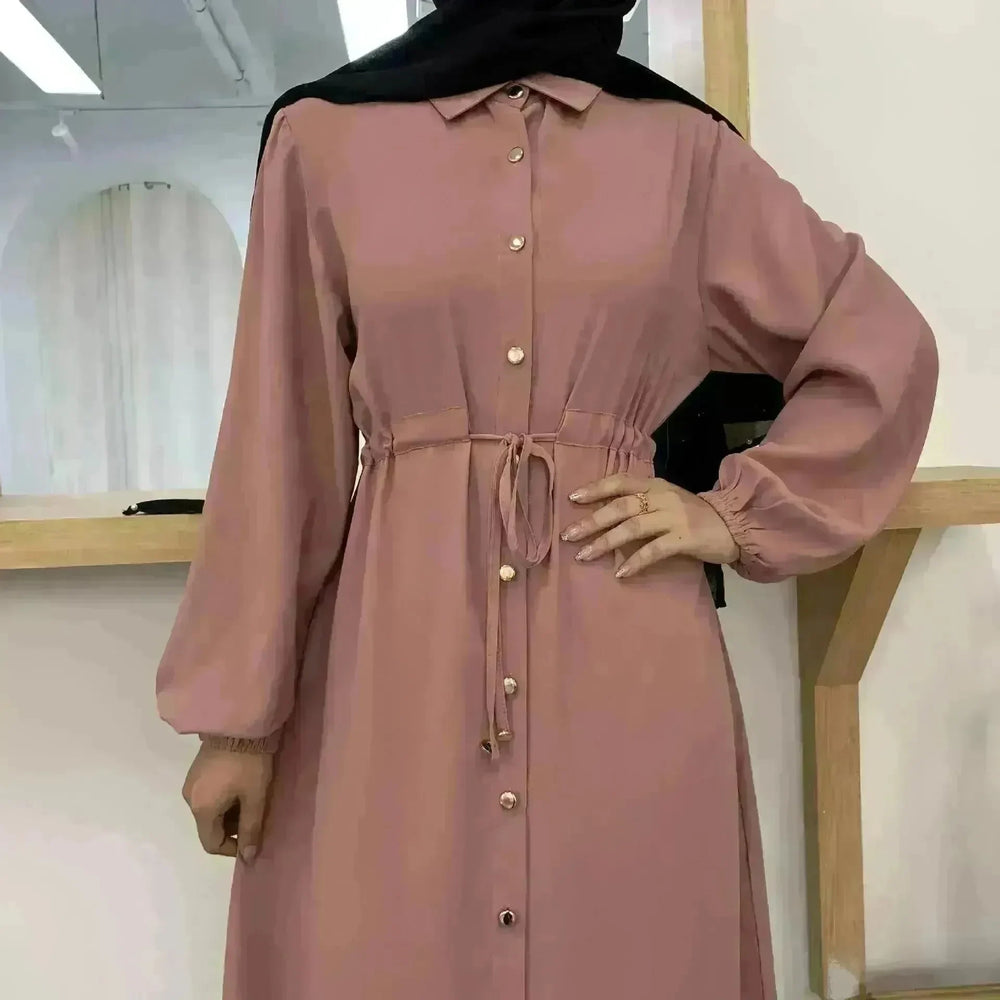 Beautiful Solid Color Full Button down Abaya Dress for Arabian Dubai Turkey Middle East Women - EX-STOCK CANADA
