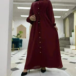 Beautiful Solid Color Full Button down Abaya Dress for Arabian Dubai Turkey Middle East Women - EX-STOCK CANADA