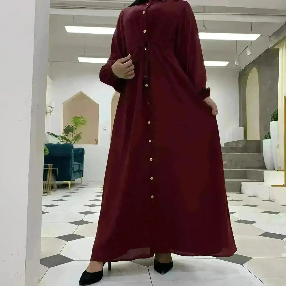 Beautiful Solid Color Full Button down Abaya Dress for Arabian Dubai Turkey Middle East Women - EX-STOCK CANADA