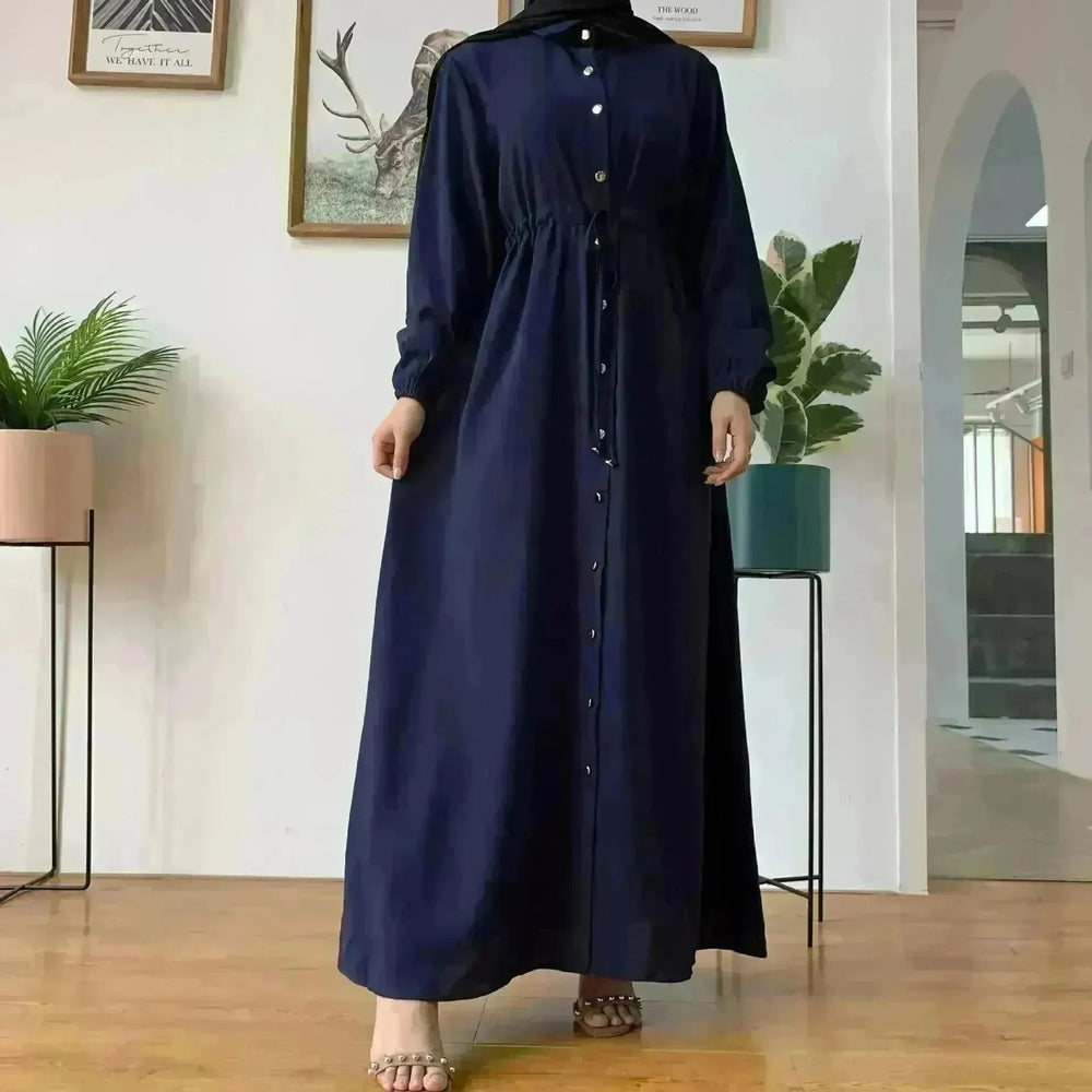 Beautiful Solid Color Full Button down Abaya Dress for Arabian Dubai Turkey Middle East Women - EX-STOCK CANADA
