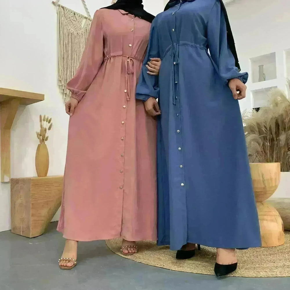 Beautiful Solid Color Full Button down Abaya Dress for Arabian Dubai Turkey Middle East Women - EX-STOCK CANADA