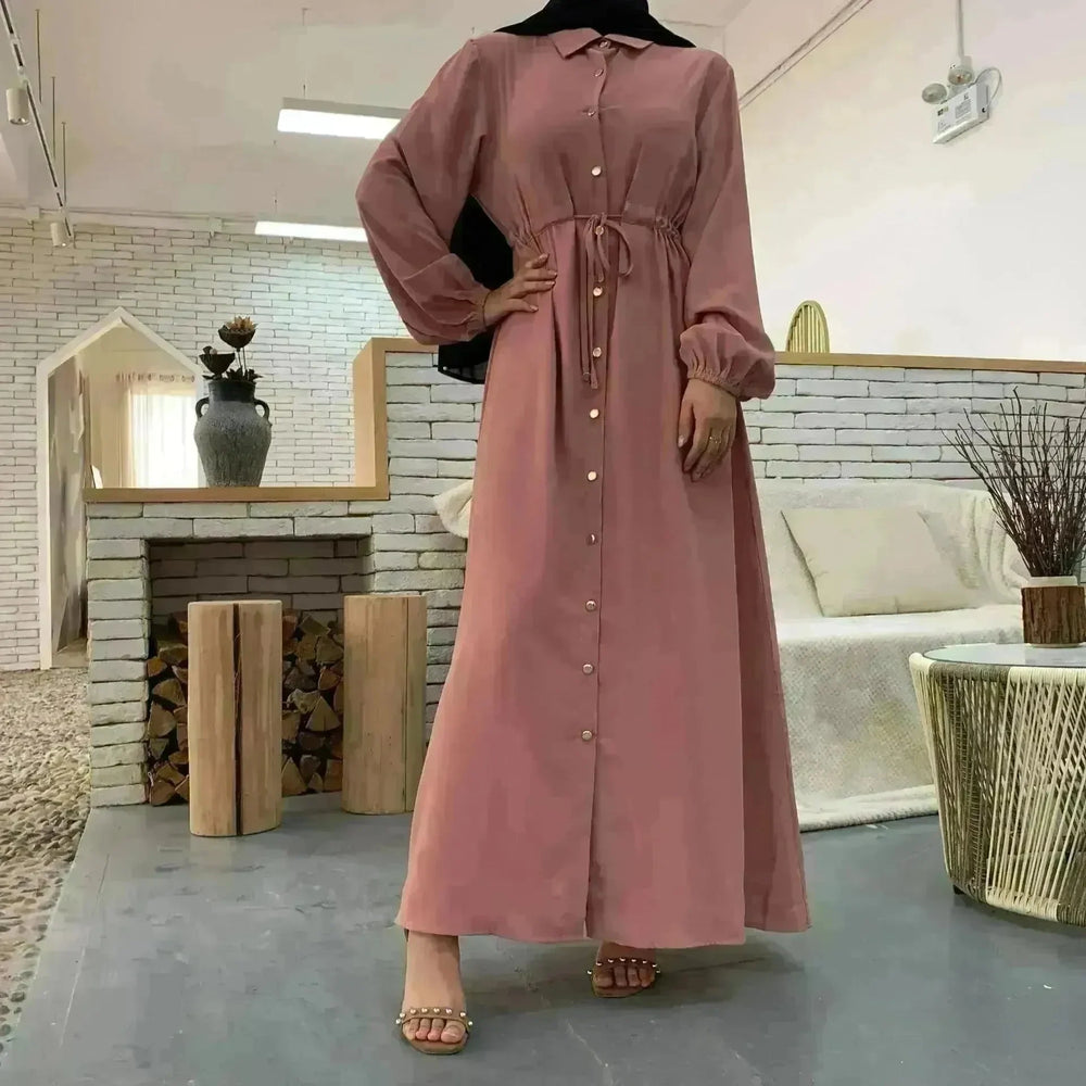 Beautiful Solid Color Full Button down Abaya Dress for Arabian Dubai Turkey Middle East Women - EX-STOCK CANADA