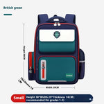 Backpack with measurements and brand name on a white background