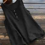 Solid Color Round Neck Loose Casual Vest Cotton Linen summer blouse top for Women - EX-STOCK CANADA