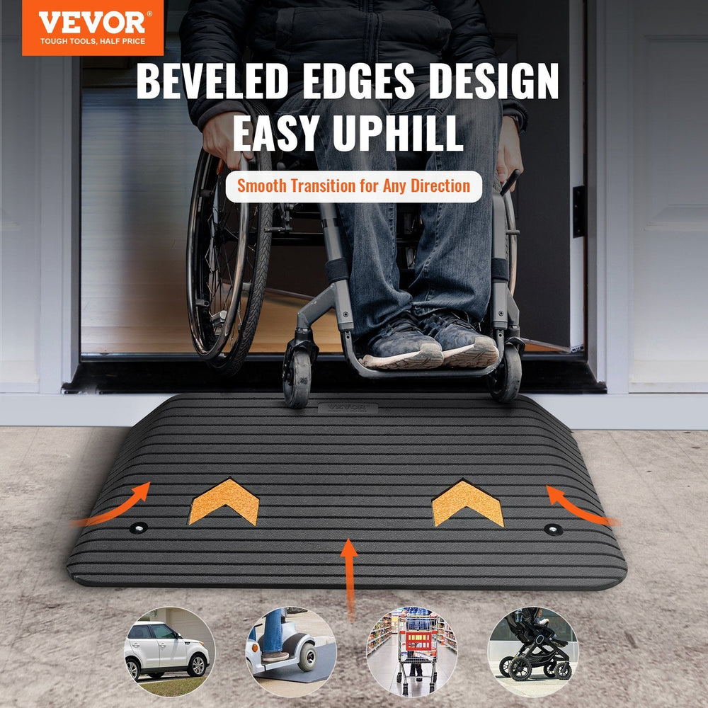 Upgraded Rubber Threshold Ramp, 3.5 Rise Door Ramp With 1 Channel, Natural Rubber Car Ramp With Non-Slip Textured Surface, 33069 Lbs Load Capacity Curb Ramp For Wheelchair And Scooter EX-STOCK