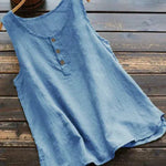 Solid Color Round Neck Loose Casual Vest Cotton Linen summer blouse top for Women - EX-STOCK CANADA