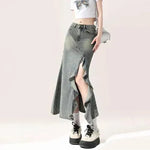 Irregular Half-length Split Denim long Skirt - EX-STOCK CANADA